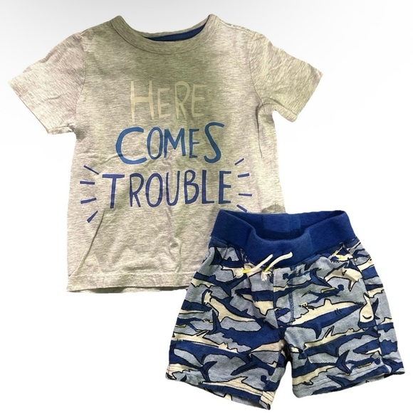 Joules Toddler Boy T Shirt Shorts Outfit Size 4 Summer Sharks - Picture 1 of 4